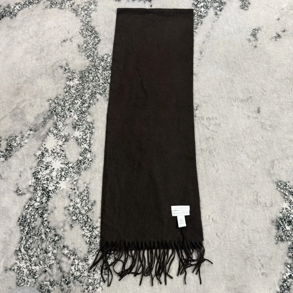 Charter Club 100% Cashmere Scarf Brown Fringe Soft Winter Wrap One Size